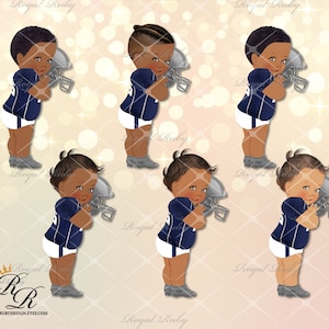 Baby boy football blue white | African American Baby |3 skin tones | Dallas cowboy baby shower decorations -Clipart Instant download - LB065