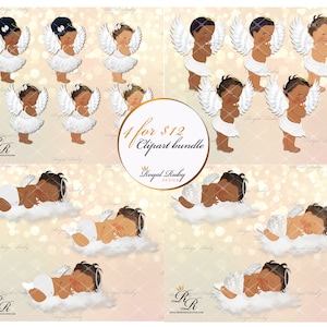 Baby angel babies / bambino afroamericano / 3 tonalità della pelle / cherubino bambino / inviato dal cielo Decorazioni per baby shower - download clipart - B005