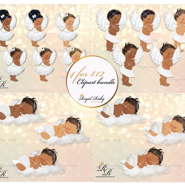 Baby angel babies | African American Baby | 3 skin tones | Baby cherub | Heaven sent Baby shower decorations - Clipart download - B005