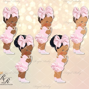 Pink ruffle pants  | baby princess | Afro puff African American girl | 3 skin tones | Baby shower decor - Clipart Instant download - LG305