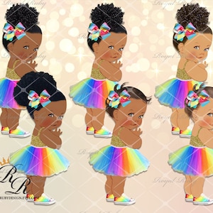 Rainbow princess ballerina | African American Baby Girl | 3 skin tones | Baby shower - Clipart Instant download - LG010
