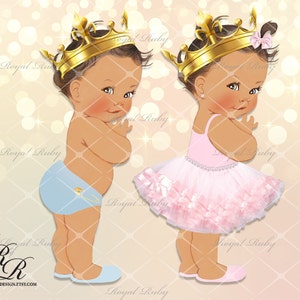 Princesa y príncipe bebé / Bailarina bebé / Tono de piel claro / Revelación de género del baby shower - Descarga instantánea de imágenes prediseñadas - LP023