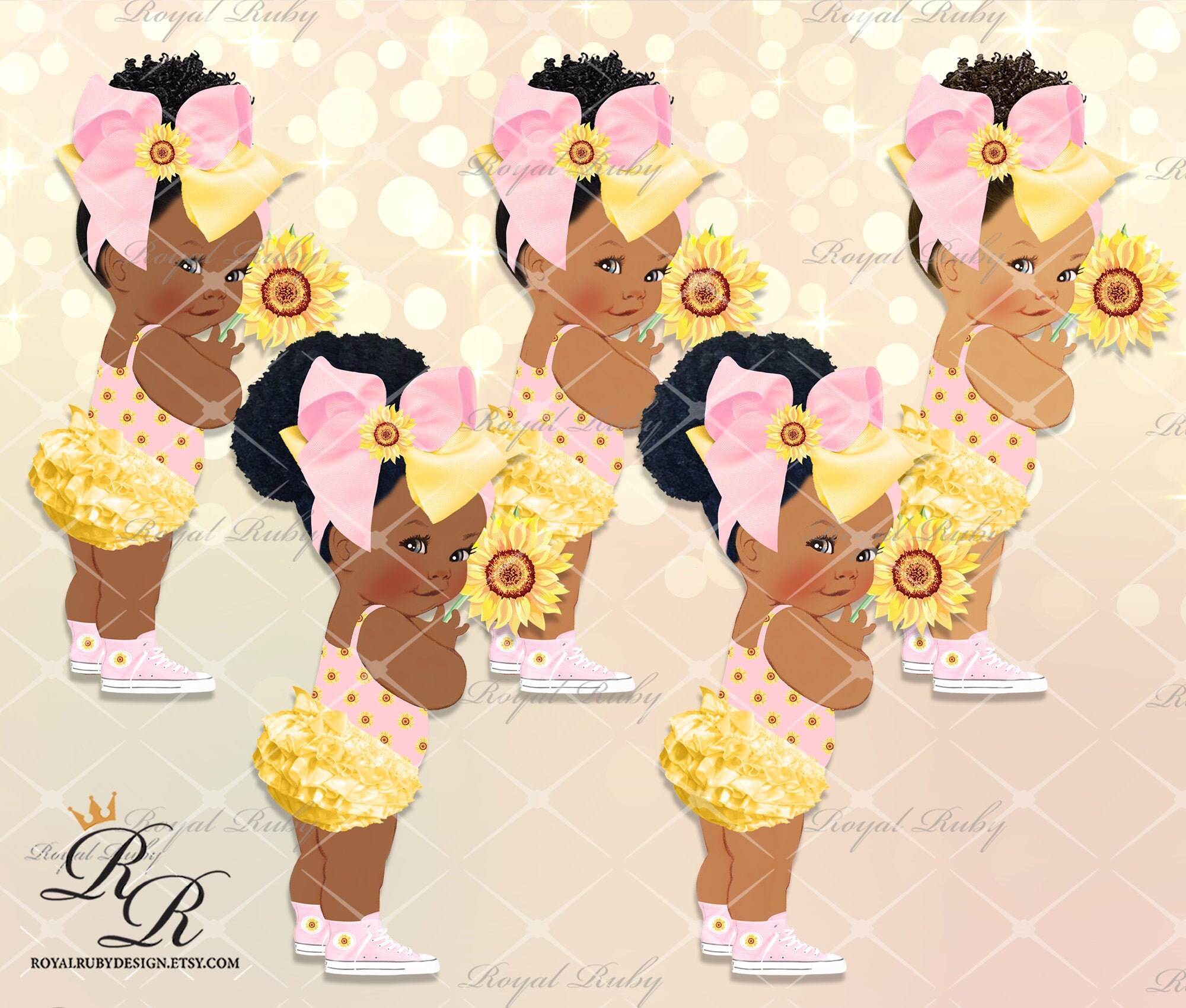 Sunflower princess baby girl yellow pink African American Etsy