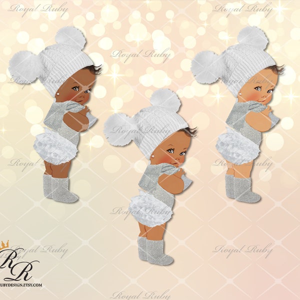 Winter princess white silver glitter it's cold outside | African American Baby | 3 skin tones | Baby shower - Instant download - LG320