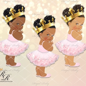 Roze ballerina babymeisje afro soezen kroon | Afro-Amerikaanse baby | 3 huidtinten | Baby shower decoratie - Clipart Instant download - LG051