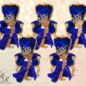 Royal prince blue gold baby boy throne | African American Baby | 3 skin tones | Prince Cape | Baby shower - Clipart Instant download - LB100