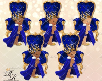 Königlicher Prinz blau gold Baby Jungen Thron | Afroamerikaner Baby | 3 Hauttöne | Prinzen Cape | Baby-Dusche - Clipart Sofort download - LB100