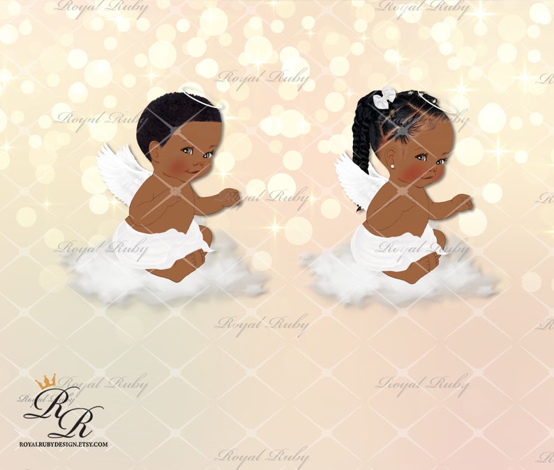 Baby Angels On Cloud African American Baby Cherub Dark Etsy