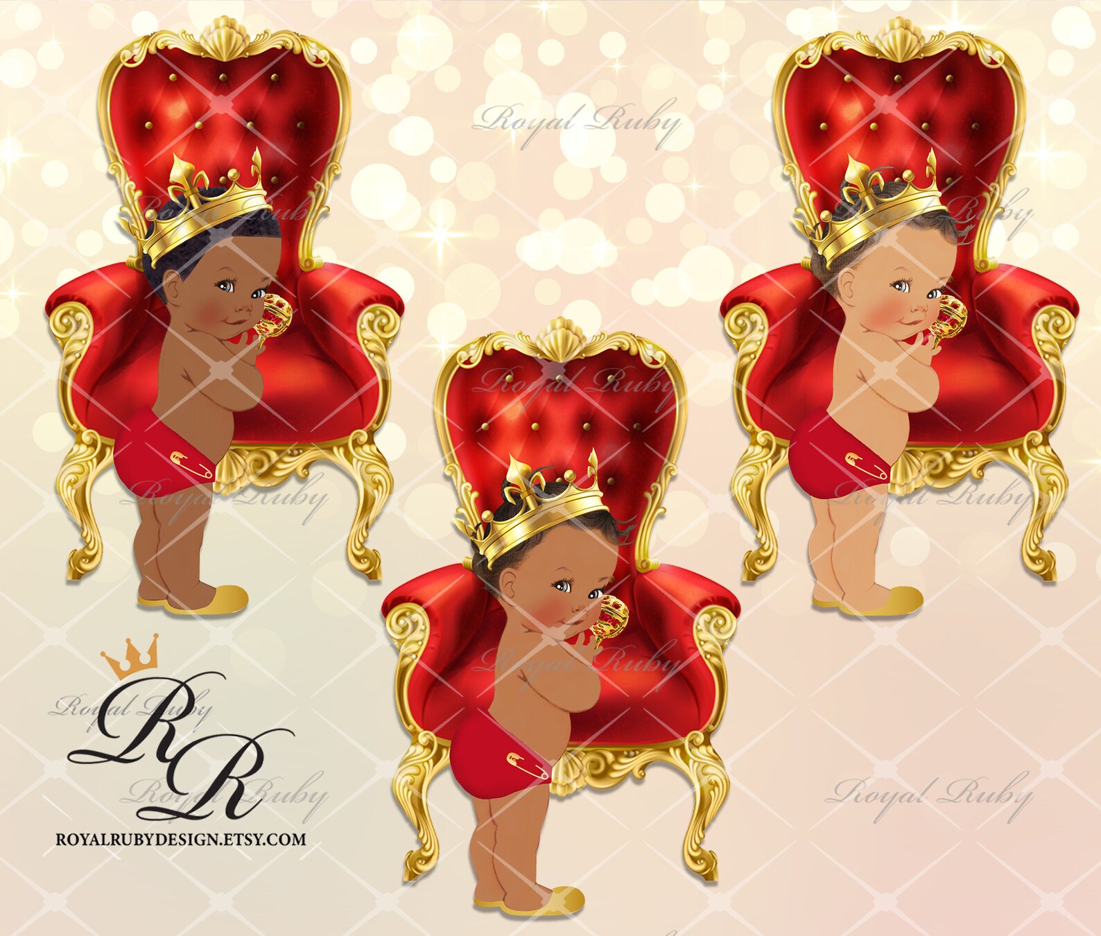 Royal prince baby boy red gold throne African American Baby | Etsy
