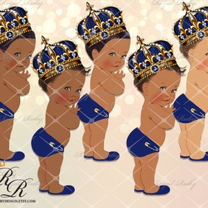 Royal prince blue baby boy l | Vintage African American Baby | 3 skin tones | Baby shower decorations - Clipart Instant download - LB001