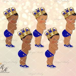 Royal prince blue baby crown tennis shoes | African American Baby | 3 skin tones | Baby shower decorations - Instant download - LB058