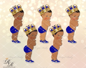 Royal Prinz blaue Baby Krone Tennisschuhe | Afroamerikaner Baby | 3 Hauttöne | Baby Shower Dekorationen - Instant download - LB058