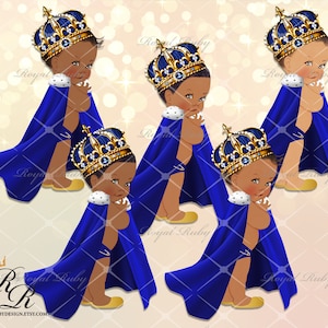 Royal prince blue gold baby boy | African American Baby | 3 skin tones | Prince Cape | Baby shower - Clipart Instant download - LB022