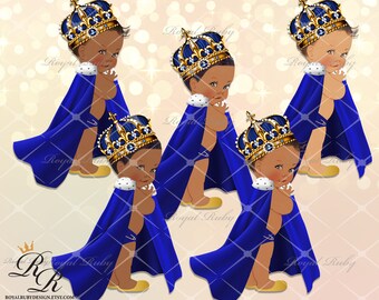 Royal Prinz blau gold Baby Junge | Afroamerikaner Baby | 3 Hauttöne | Prinzen Cape | Baby-Dusche - Clipart Sofort download - LB022