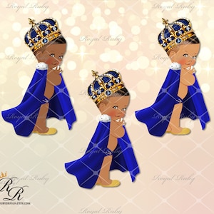 Royal prince blue gold baby boy braids | African American Baby | 3 skin tones | Prince Cape | Baby shower - Clipart Instant download - LB124