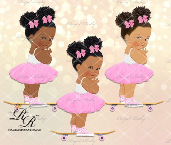 Clearance Baby Skater Girl Pink Skateboard African American Etsy