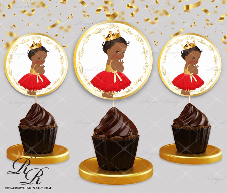 3 skin tones Clipart Instant download African American Baby Royal princess red gold baby girl Baby shower decorations LG074