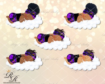 Sleeping African princess, kente cloth baby girl cloud | African American | baby - Clipart Instant download - LG296