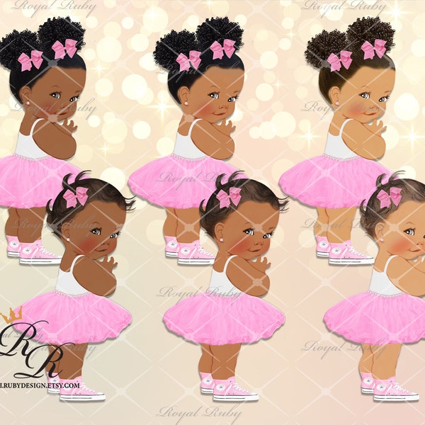 Pink tutu Baby girl | Pink |African American Baby | 3 skin tones | Baby shower decoration - Clipart Instant download - LG059