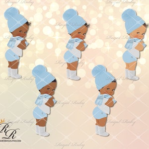 Baby boy winter prince it&#39;s cold blue | African American Baby | 3 skin tones | Baby shower decorations - Clipart Instant download - LB096