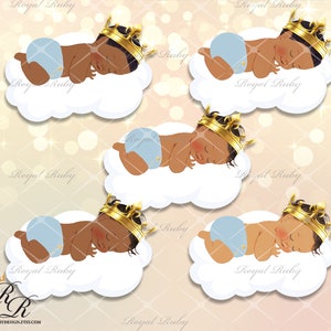 Sleeping baby blue prince cloud | royal prince | African American Baby boy | 3 skin tones | Baby shower - Clipart Instant download - LB039