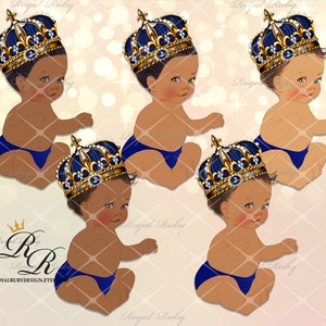 Royal prince blue baby boy | Sitting baby |African American Baby | 3 skin tones | Baby shower decorations - Clipart Instant download - SB001