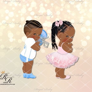 Football or tutus baby shower braids | African American Baby | Dark skin tone |Baby shower gender reveal - Instant download - LP047
