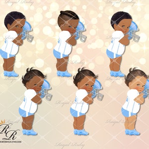 Baby boy football baby blue white | African American Baby |3 skin tones | Football baby shower decorations -Clipart Instant download - LB068