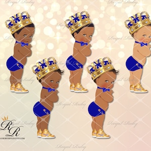 Royal prince blue baby boy tennis shoes | African American Baby | 3 skin tones | Baby shower decorations - Clipart Instant download - LB070