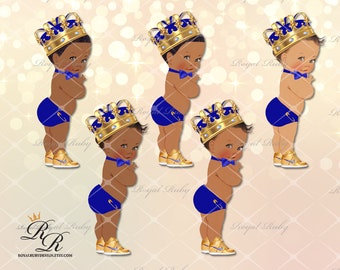 Royal Prince Blue Tennisschuhe für Jungen | Afroamerikanerbaby | 3 Hauttöne | Babyparty Dekorationen - Clipart Sofortdownload - LB070