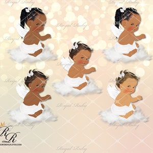 Baby angel girl cherub on cloud | African American Baby | 3 skin tones | Heaven sent Baby shower - Clipart Instant download - LG232