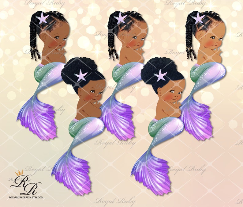 Mermaid Baby Girl Purple Starfish African American Baby Etsy