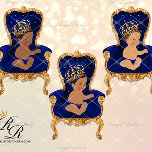Royal prince blue baby boy | Sitting throne | African American Baby | 3 skin tones | Baby shower - Clipart Instant download - SB005