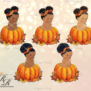 Calabaza naranja deja niña / Afroamericano / 3 tonos de piel / Otoño Otoño clipart - Bebé de temporada - Clipart Descarga instantánea - S033