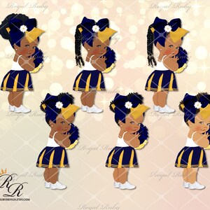 Blue gold cheerleader girl | African American Baby Girl | 3 skin tones | Football Baby shower - Clipart Instant download - LG360