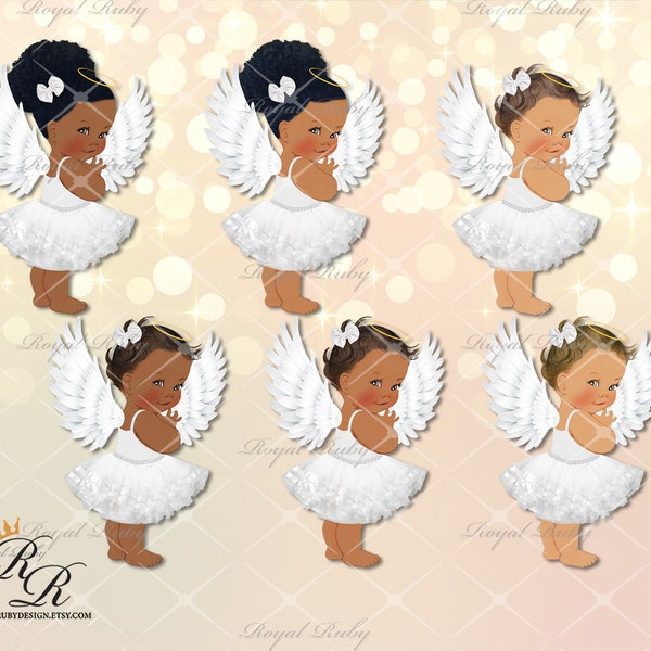 Baby angel girl cherub | African American Baby | 3 skin tones | Heaven sent Baby shower - Clipart Instant download - LG230