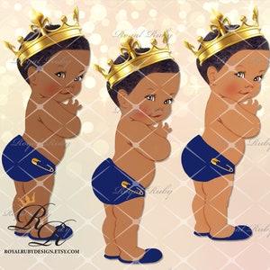 Baby prince royal blue | Vintage African American Baby | 3 skin tones | Baby shower decorations - Clipart Instant download - LB014