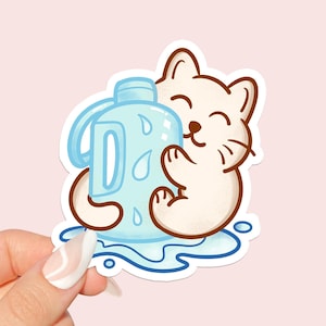 Cute Cat with Water Bottle Vinyl Sticker, Gift for Cat Owner, Weightlifting Fitness Workout Gifts, Home Gym Decor, Gym Coach Gift For Him