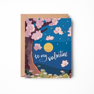 Cherry Blossom Landscape Greeting Card, Best Friend Card, Blank Card for Women, Happy Valentine&#39;s Day Card, Happy Anniversary Card for Her