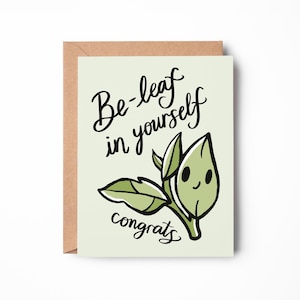 Punny Leaf Congrats Greeting Card, Proud of You Card, New Job or Promotion, Botanical Blank A2 Card for Friend, Funny Congratulations Gift