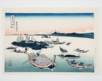 Katsushika Hokusai.Buyo Tsukudashima Island Handmade Japanese Ukiyo-E Woodblock Print. Japanese Washi Paper