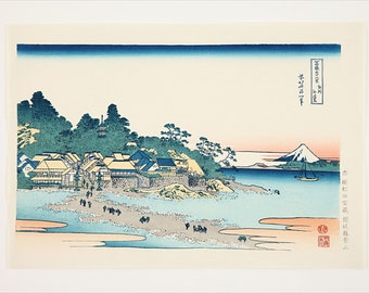 Katsushika Hokusai.Sosyu Enoshima Handmade Japanese Ukiyo-E Woodblock Print. Japanese Washi Paper