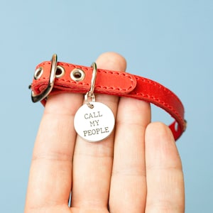 Cute Cat Collar Personalized Leather Collar Custom Collar Safety Collar Red Collar Small Collar Circle Tag Collar Id Collar