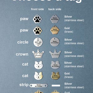 Pet ID Tag Custom Cat Tag Personalized Dog Id Tag Collar Tag Crown Tag Name Tag Fish Tag Heart Tag Circle Tag Bone Tag image 2
