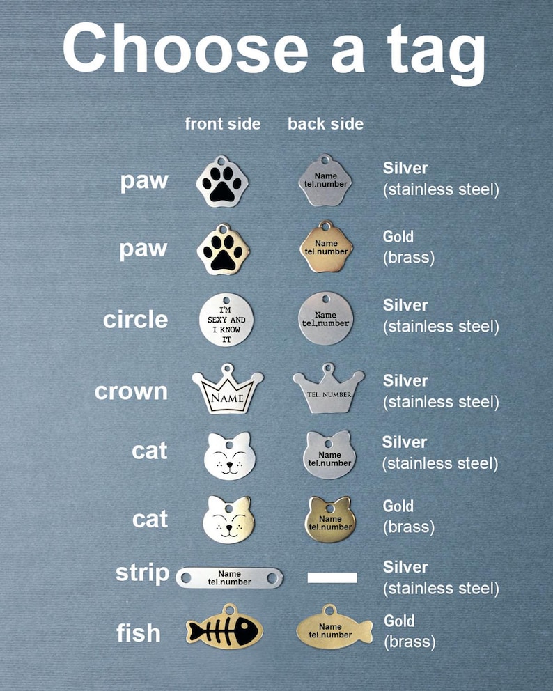 Pet ID Tag Custom Cat Tag Personalized Dog Id Tag Collar Tag Crown Tag Name Tag Fish Tag Heart Tag Circle Tag Bone Tag image 2