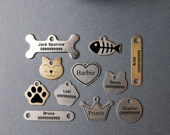 Pet ID Tag Custom Cat Tag Personalized Dog Id Tag Collar Tag Crown Tag Name Tag Fish Tag Heart Tag Circle Tag Bone Tag