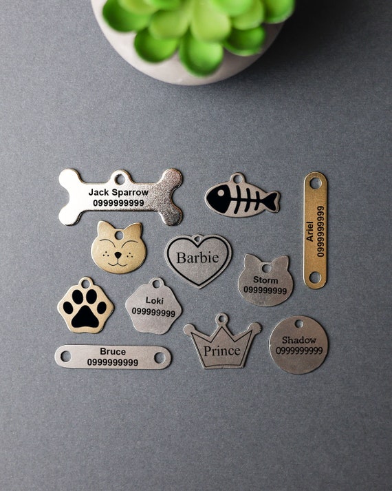Pet ID Tag Custom Cat Tag Personalized Dog Id Tag Collar Tag Crown Tag Name Tag Fish Tag Heart Tag Circle Tag Bone Tag