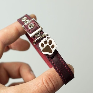 Cute Cat Collar Personalized Leather Collar Custom Collar Safety Collar Green Collar Small Collar Paw Tag Collar Id Collar