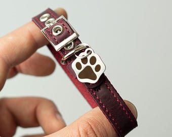 Cute Cat Collar Personalized Leather Collar Custom Collar Safety Collar Green Collar Small Collar Paw Tag Collar Id Collar