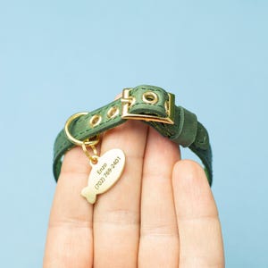 Cute Cat Collar Personalized Leather Collar Custom Collar Safety Collar Black Collar Small Collar Fish Tag Collar Id Collar image 2